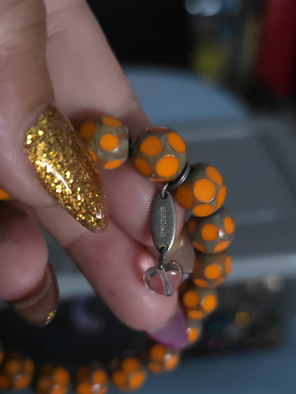 Sabika Orange Polka Dot Beaded Bracelet with Gray Beads